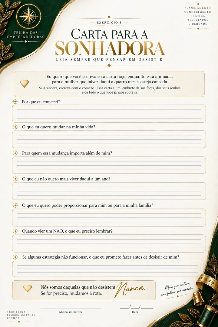 Exercício Carta para a Sonhadora: leia sempre que pensar em desistir